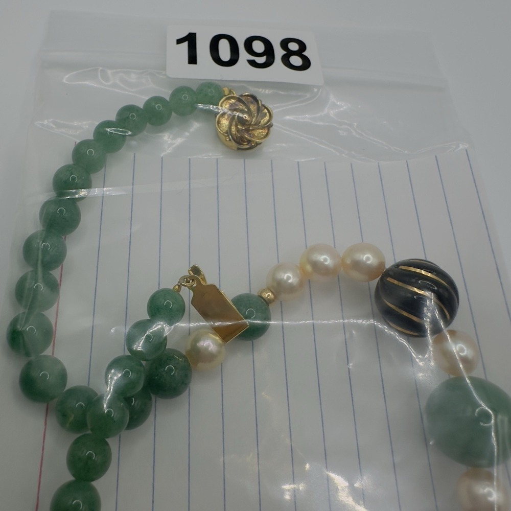 Artisan Gemstone & Pearl Necklace Black Gold Swirl Bead Statement Necklace 18" - Picture 13 of 13